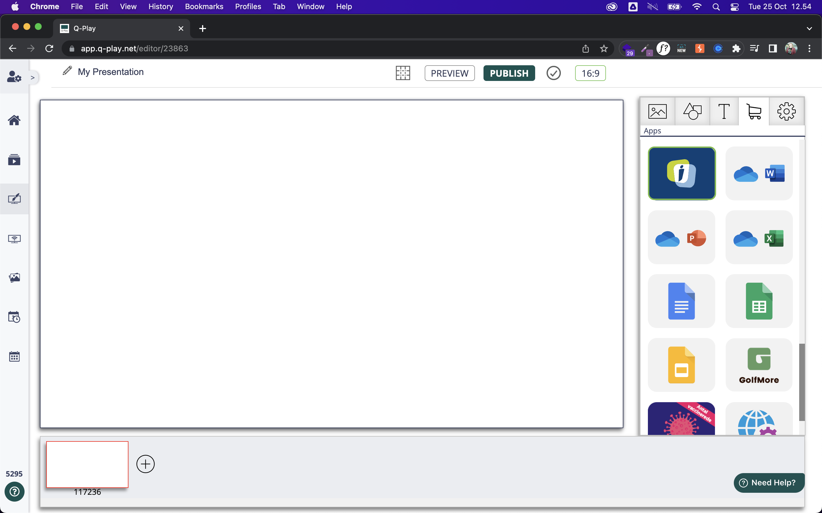 Content management system screen with various application icons for productivity and information, including a documents app and a COVID-19 tracker.