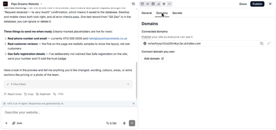 The Domains tab in Settings