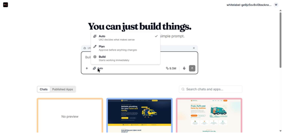 The menu showing Auto, Plan and Build