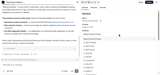 The AI model list in Settings