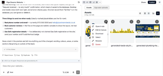 The menu for a file in Assets