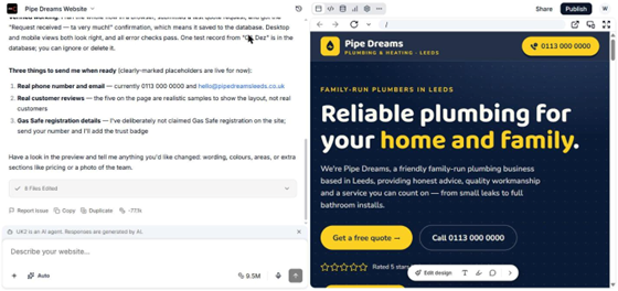 A website open in the builder