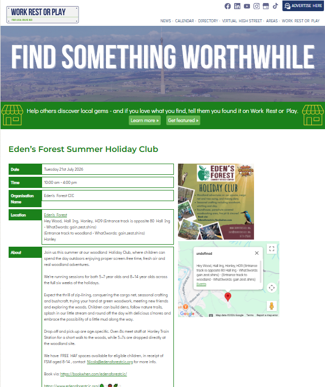 Work Rest or Play Event Listing on the Local Calendar
