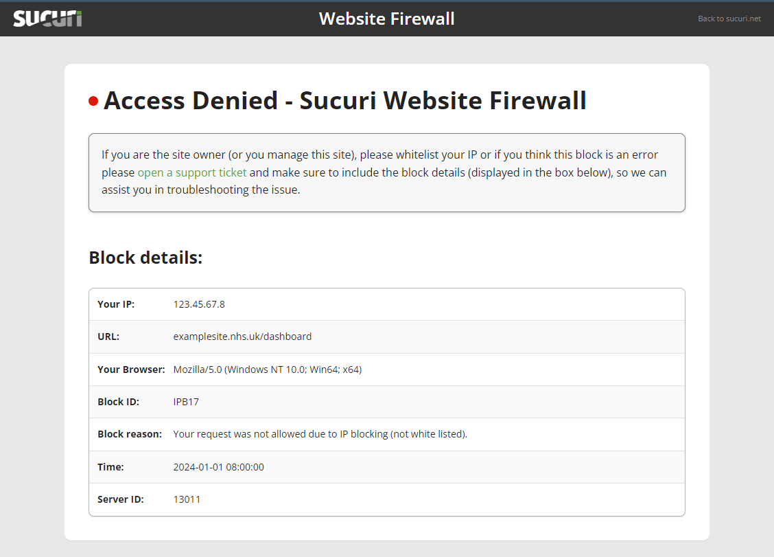 Example Securi Firewall Message
