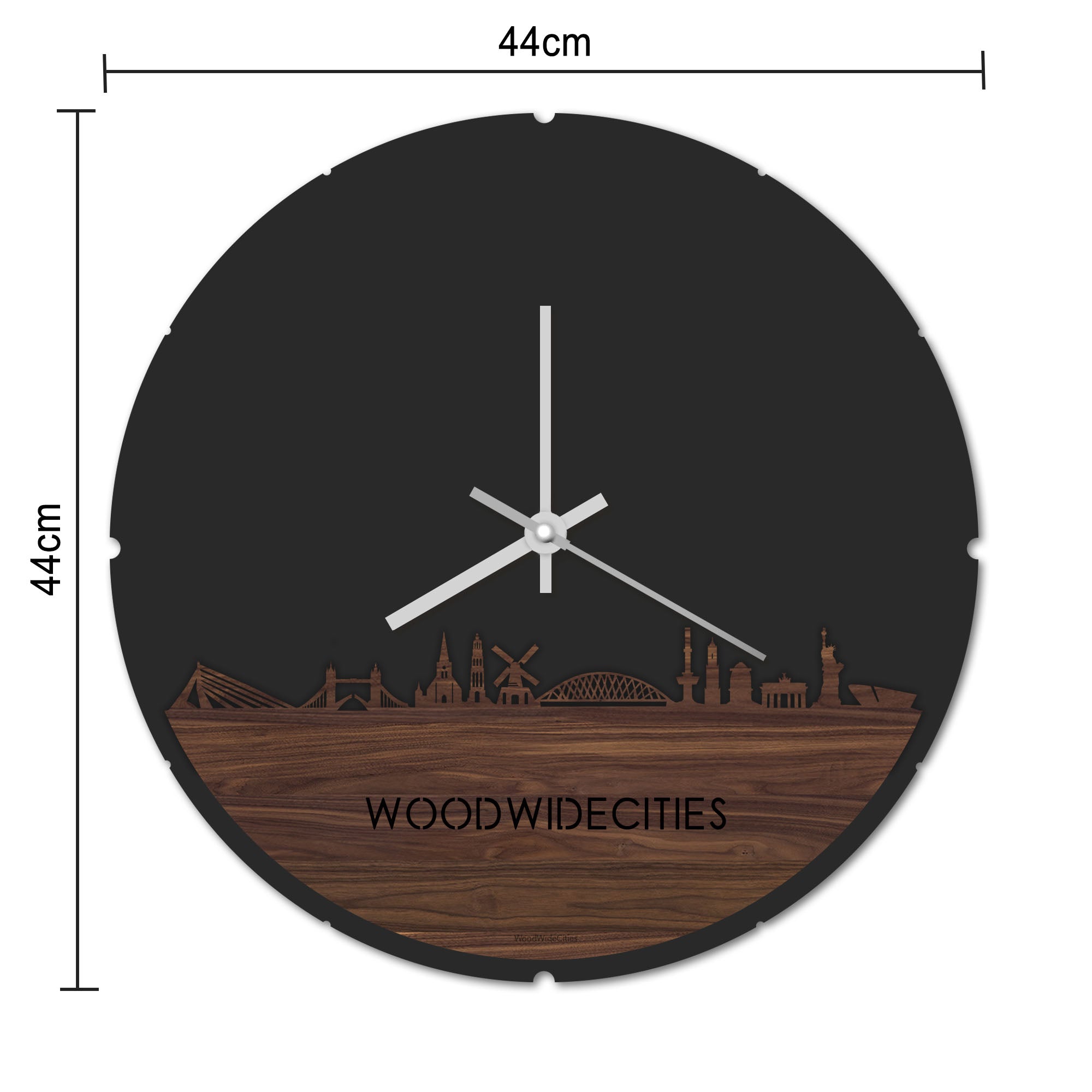 Ronde skyline klok afmetingen WoodWideCities