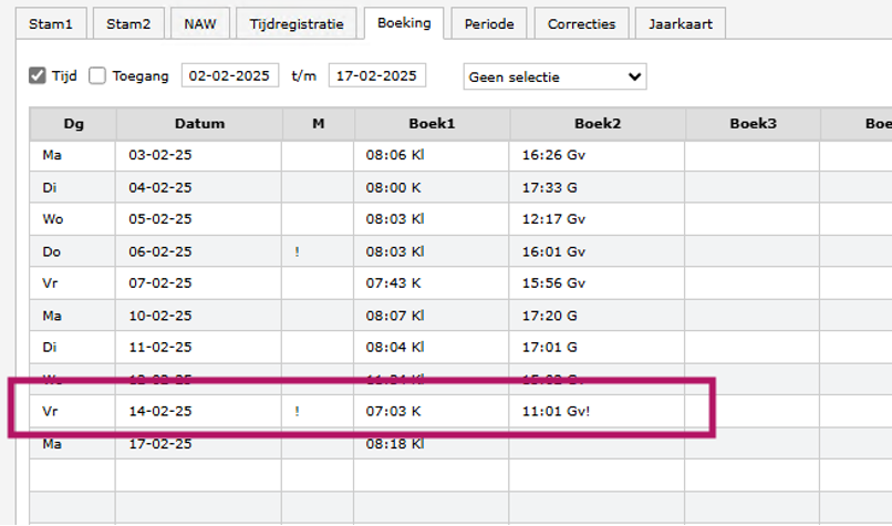 Boeking mutatiescherm