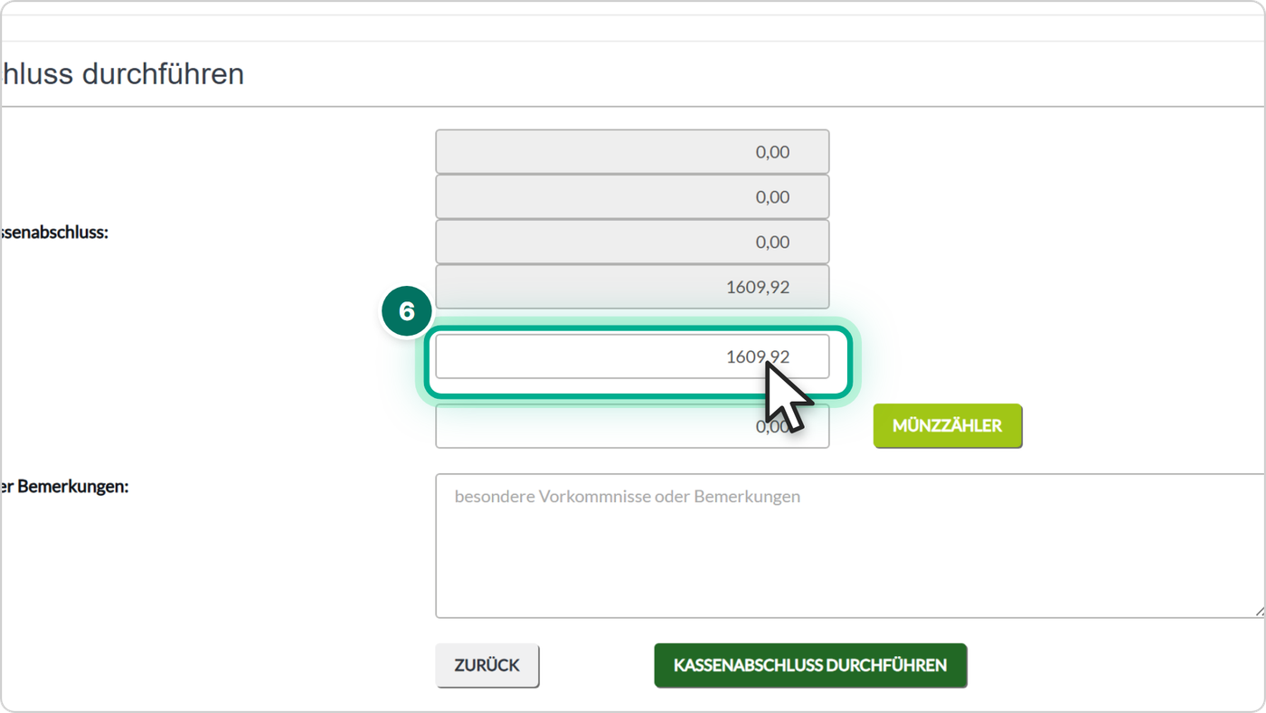 Trag bei Bankabführung ein, was zur Bank geht.