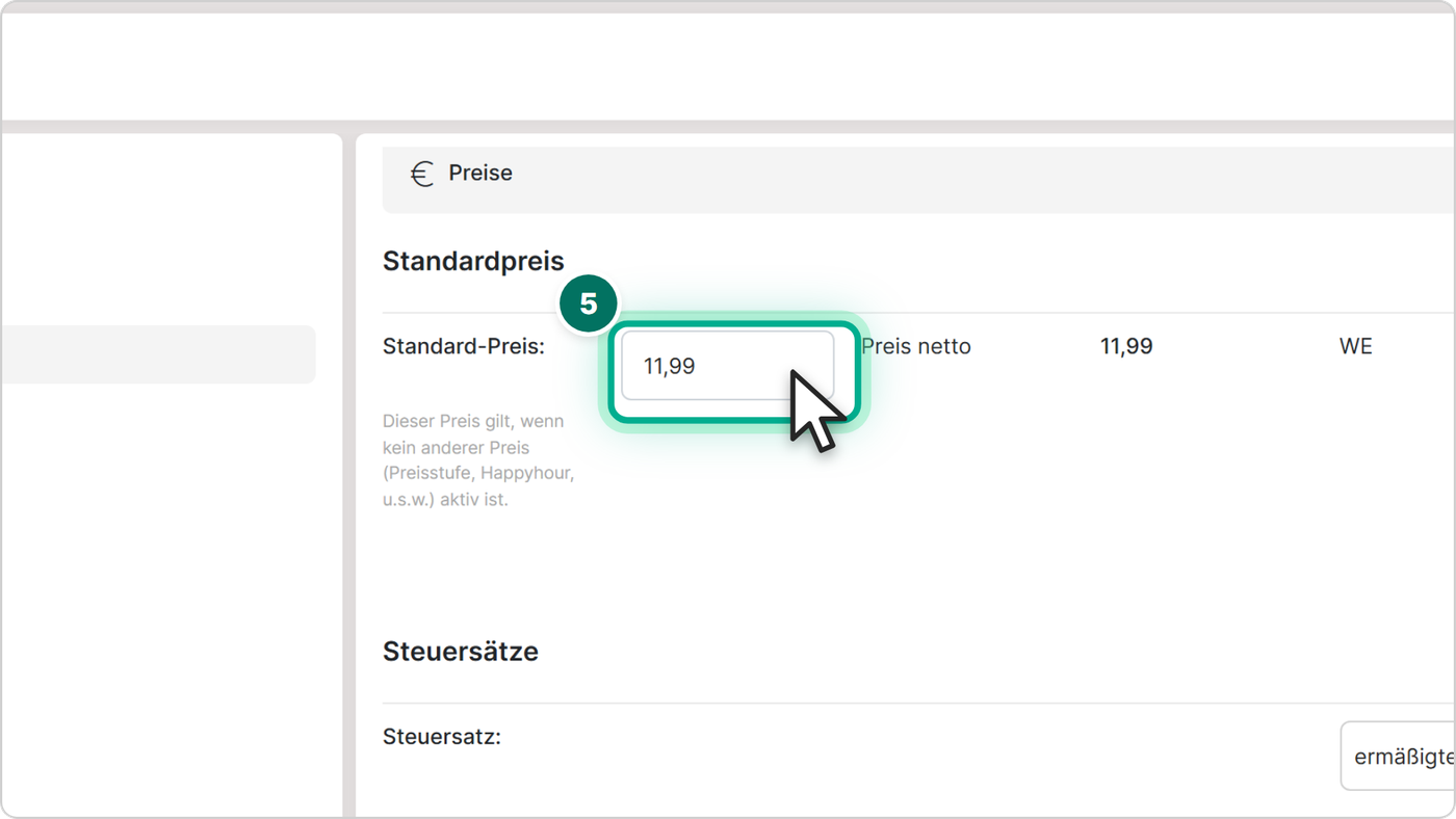 Trag unter Preise bei Standard-Preis den richtigen Preis ein.