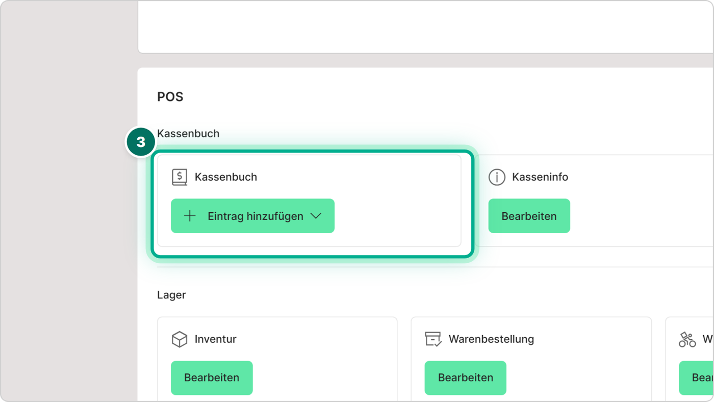 Weicht es vom Kassenbestand in der Kasseninfo ab, prüfe die Buchungen und buche die Differenz im Kassenbuch.