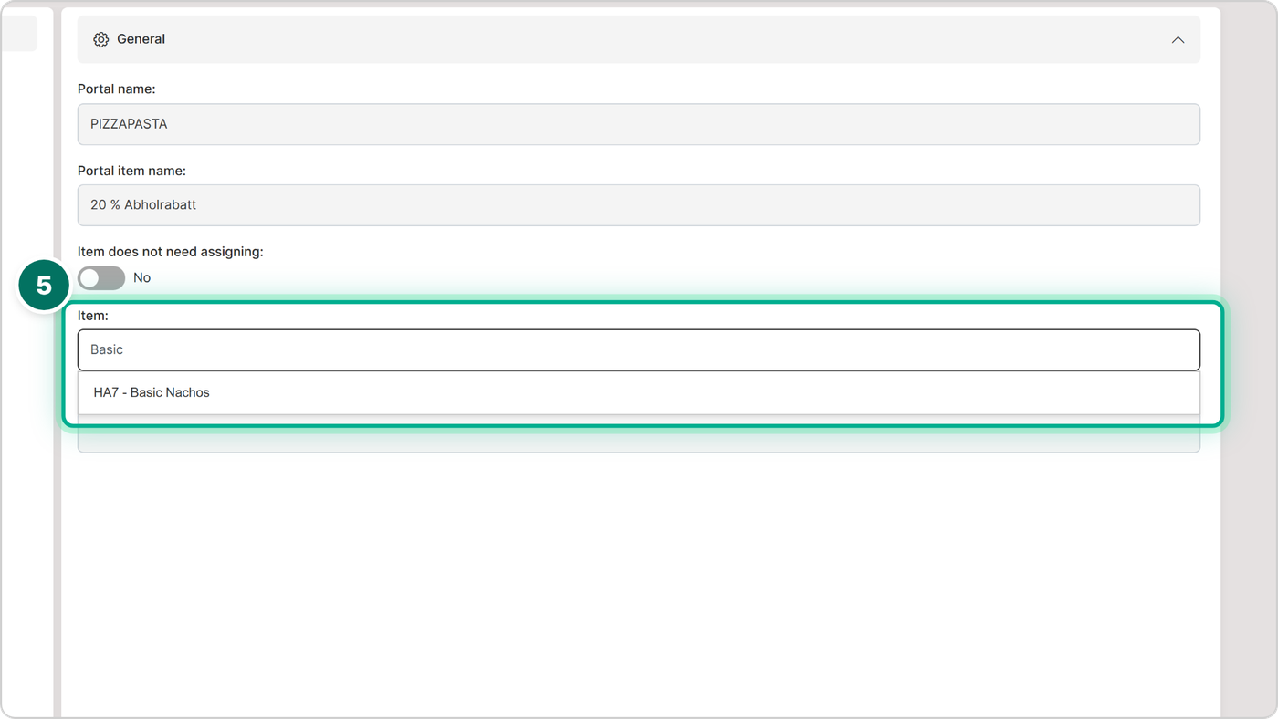 Under Item, enter the item number or the name and select your item.