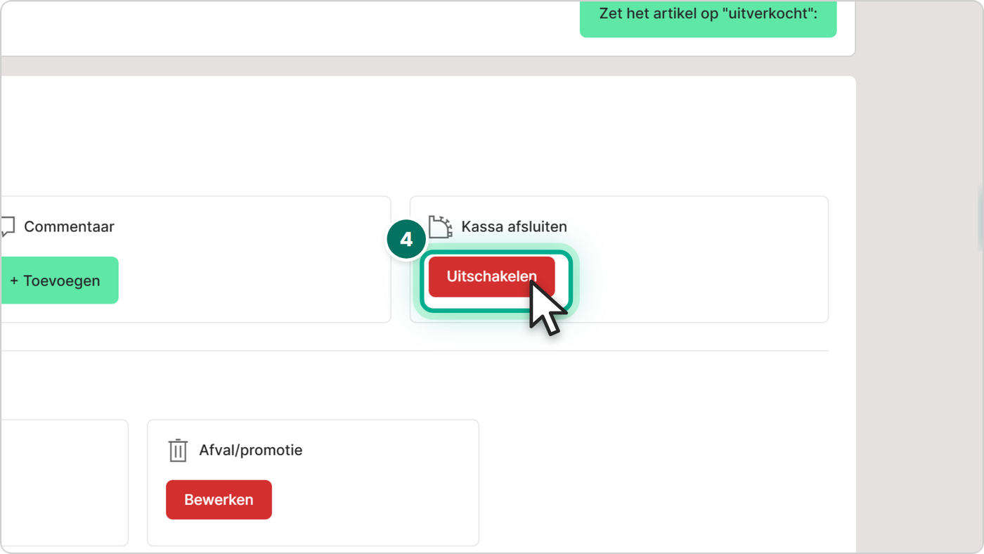 Open Kassa afsluiten en start de afsluiting.