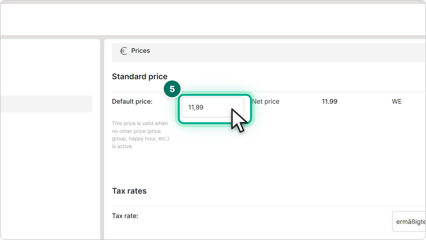 Enter the right price in the prices section.