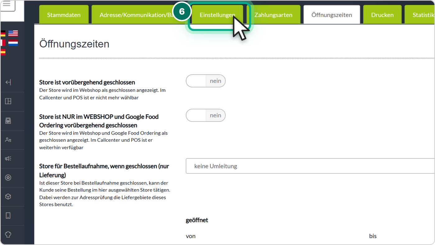 Öffne den Reiter Einstellungen.