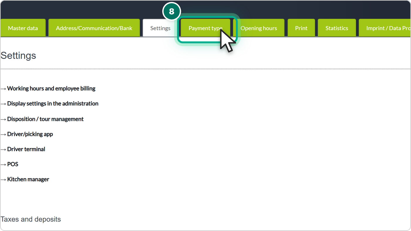 Open the Payment type tab.