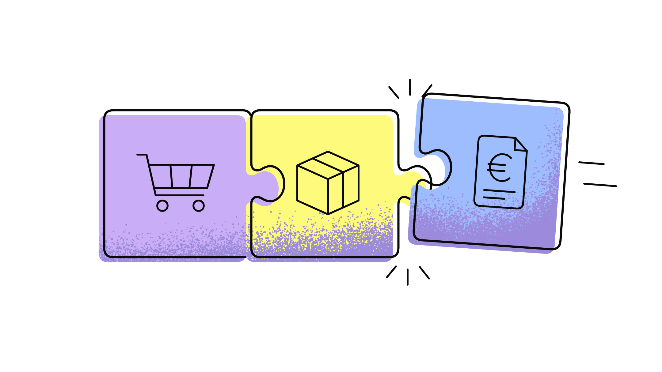 Puzzelstukken van inkoop, levering en factuur die in elkaar passen